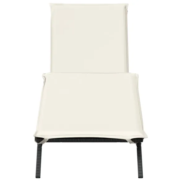 Șezlong cu Pernă Negru Poliratan - Livrare Gratuită