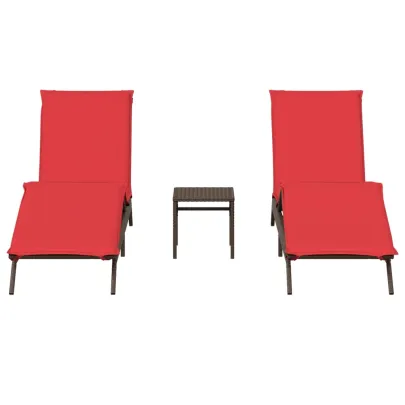 Șezlonguri cu Masă - Set 2 Buc - Poliratan Maro - Livrare Gratuită