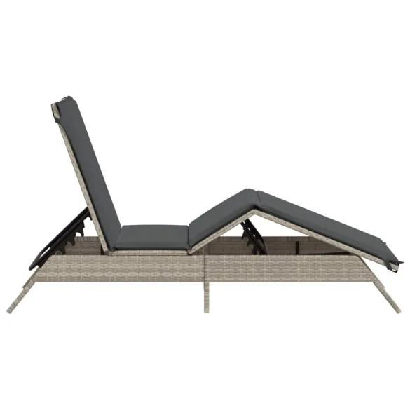 Șezlong Exterior cu Pernă - Poliratan Gri - Livrare Gratuită
