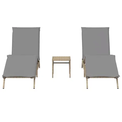 Șezlonguri Plajă cu Masă - Set 2 Buc - Bej - Poliratan