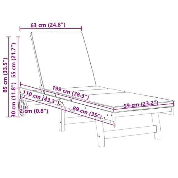 Șezlonguri Exterior - Set 2 buc - Lemn Acacia cu Roți