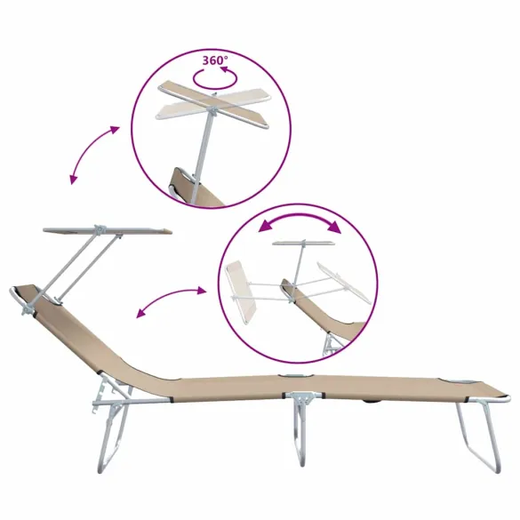 Șezlonguri Pliabile cu Baldachin - Set 2 Bucăți | Livrare Gratuită