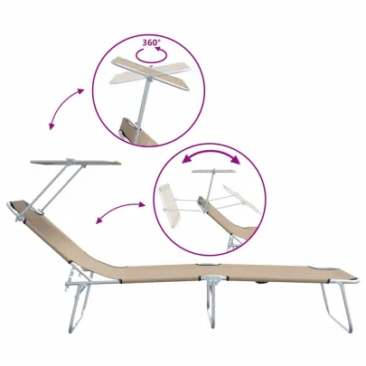 Șezlonguri Pliabile cu Baldachin - Set 2 Bucăți | Livrare Gratuită