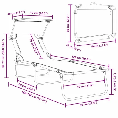 Șezlonguri Pliabile cu Baldachin - Set 2 Bucăți | Livrare Gratuită