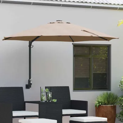 Parasol Montat pe Perete cu LED-uri 248 cm - Gri Taupe