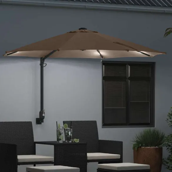 Parasol Montat pe Perete cu LED-uri 248 cm - Gri Taupe