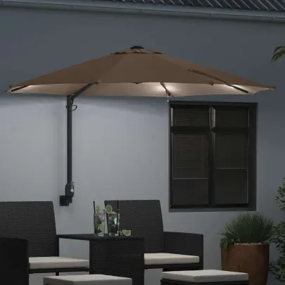 Parasol Montat pe Perete cu LED-uri 248 cm - Gri Taupe