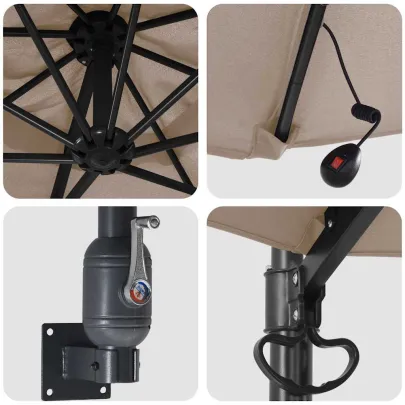 Parasol Montat pe Perete cu LED-uri 248 cm - Gri Taupe