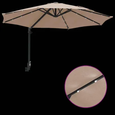 Parasol Montat pe Perete cu LED-uri 248 cm - Gri Taupe