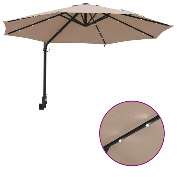 Parasol Montat pe Perete cu LED-uri 248 cm - Gri Taupe
