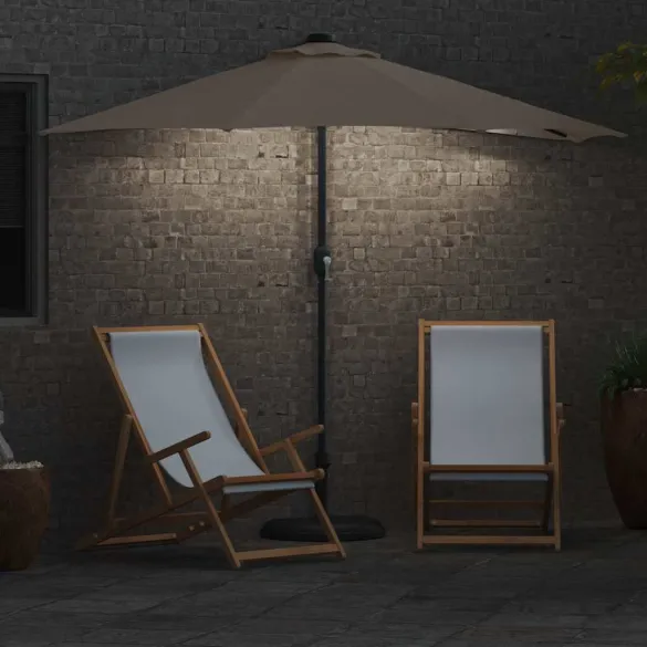 Parasol de Grădină Gri cu LED-uri Solare | Livrare Gratuită
