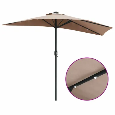 Parasol de Grădină Gri cu LED-uri Solare | Livrare Gratuită