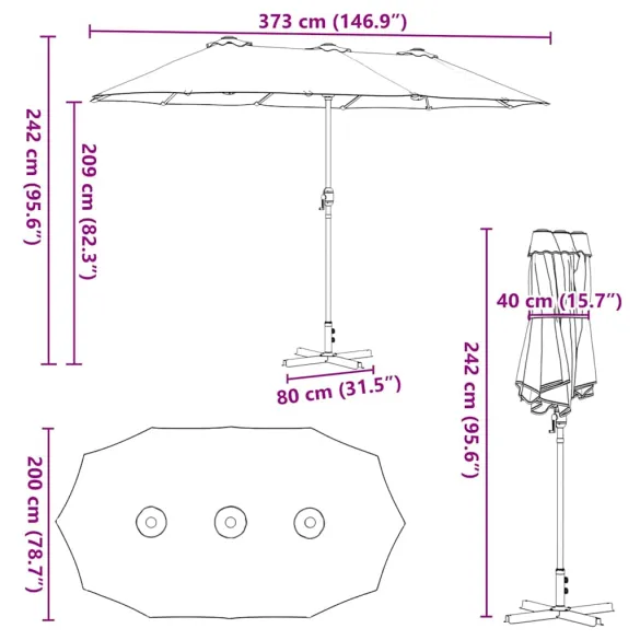 Parasol de Grădină Gri taupe 380x196x235 cm | Livrare Gratuită