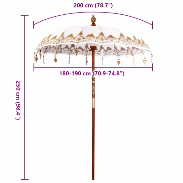 Umbrelă Balineză Manuală 250 cm - Bumbac și Lemn | Livrare Gratuită