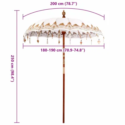 Umbrelă Balineză Manuală 250 cm - Bumbac și Lemn | Livrare Gratuită