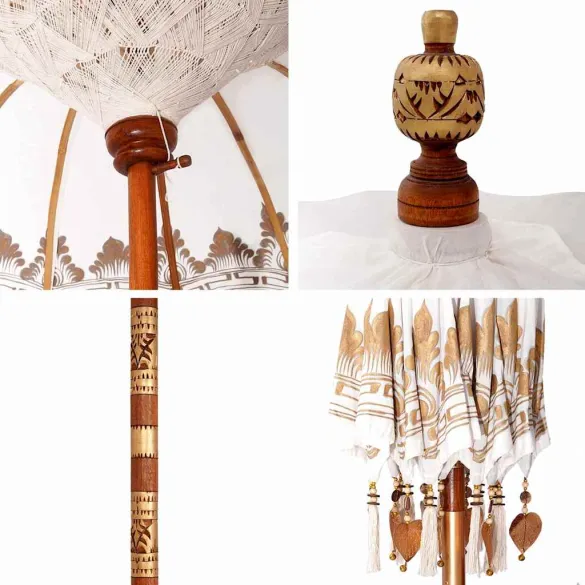 Umbrelă Balineză Manuală 250 cm - Bumbac și Lemn | Livrare Gratuită
