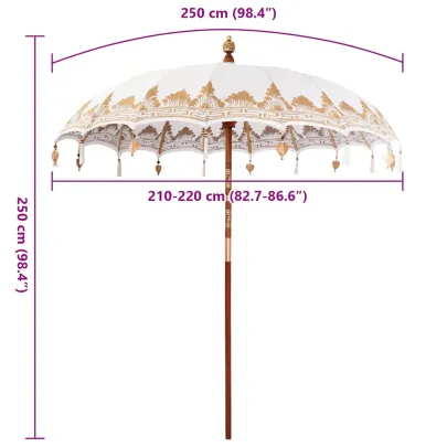 Umbrelă Balineză Manuală 250 cm - Bumbac și Lemn | Livrare Gratuită