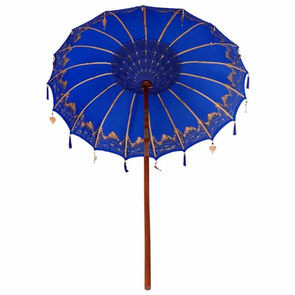 Umbrelă Balineză Albastră 250 cm - Bumbac și Lemn Masiv