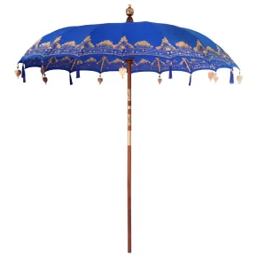 Umbrelă Balineză Albastră 250 cm - Bumbac și Lemn Natural