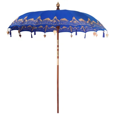Umbrelă Balineză Albastră 250 cm - Bumbac și Lemn Natural