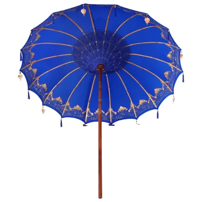Umbrelă Balineză Albastră 250 cm - Bumbac și Lemn Natural
