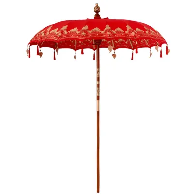 Umbrelă de soare Balineză Roșie - 250 cm, Bumbac și Lemn