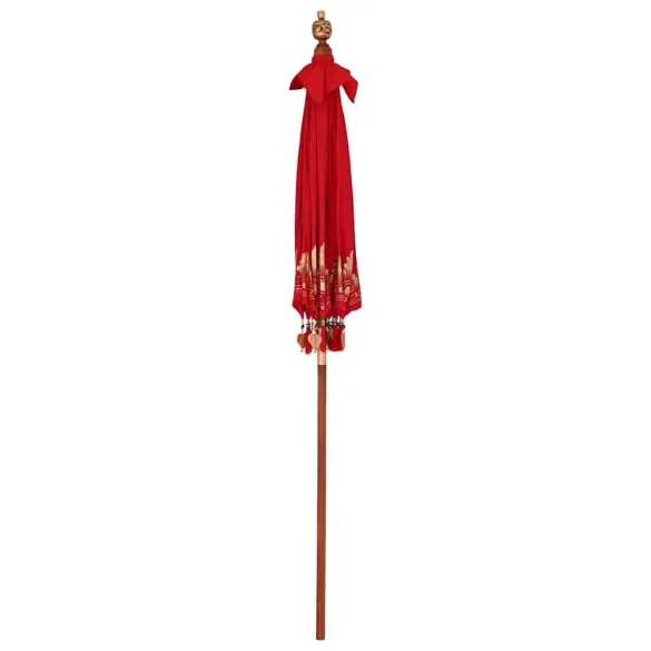 Umbrelă de soare Balineză Roșie - 250 cm, Bumbac și Lemn
