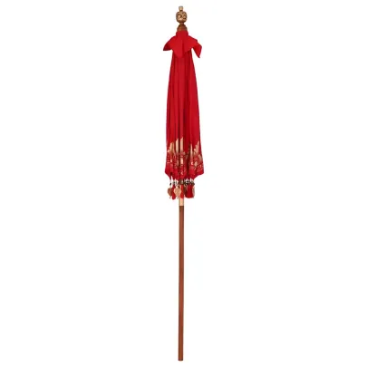 Umbrelă de soare Balineză Roșie - 250 cm, Bumbac și Lemn