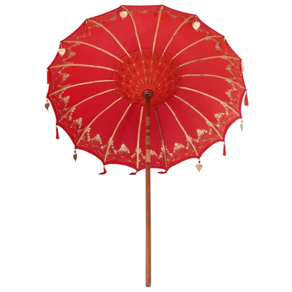 Umbrelă de soare Balineză Roșie - 250 cm, Bumbac și Lemn
