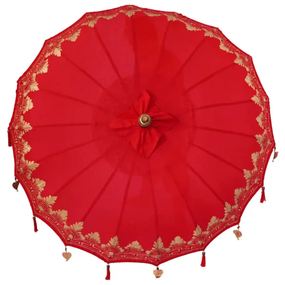 Umbrelă de soare Balineză Roșie - 250 cm, Bumbac și Lemn