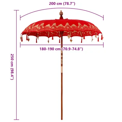 Umbrelă de soare Balineză Roșie - 250 cm, Bumbac și Lemn