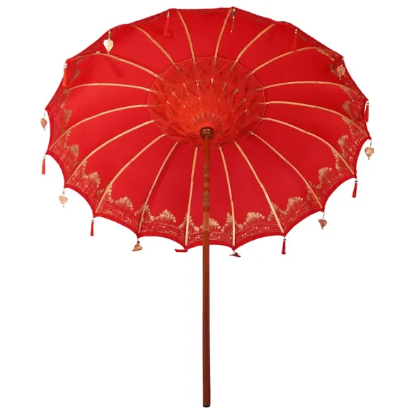 Umbrelă de soare roșie 250 cm - Bumbac și lemn | Livrare gratuită