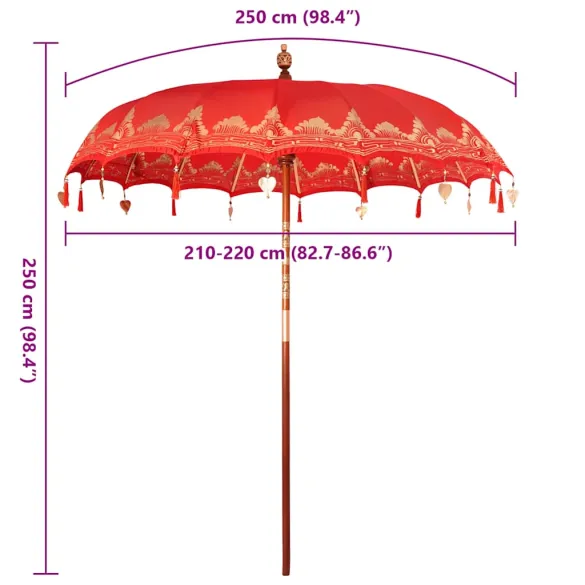Umbrelă de soare roșie 250 cm - Bumbac și lemn | Livrare gratuită