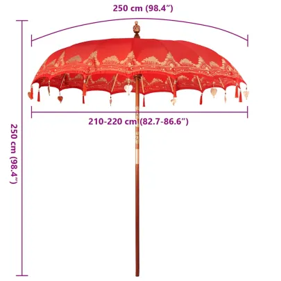 Umbrelă de soare roșie 250 cm - Bumbac și lemn | Livrare gratuită