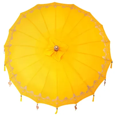 Umbrelă Balineză Manuală Galben 250 cm - Bumbac și Lemn
