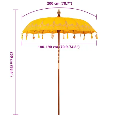 Umbrelă Balineză Manuală Galben 250 cm - Bumbac și Lemn