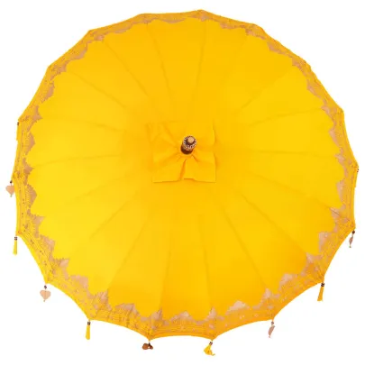 Umbrelă Balineză Galbenă 250 cm - Bumbac și Lemn Masiv