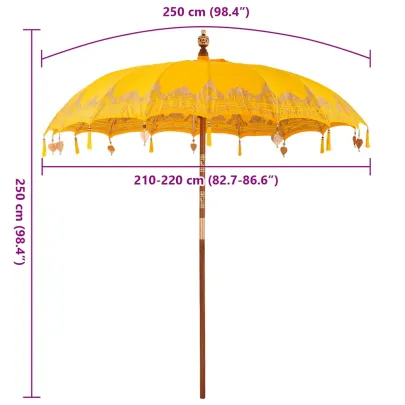 Umbrelă Balineză Galbenă 250 cm - Bumbac și Lemn Masiv