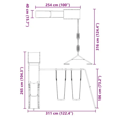 Set de joacă exterior lemn masiv - Tobogan și leagăn