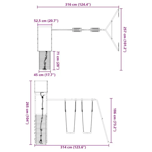 Set de joacă exterior lemn masiv - Turn și leagăn dublu