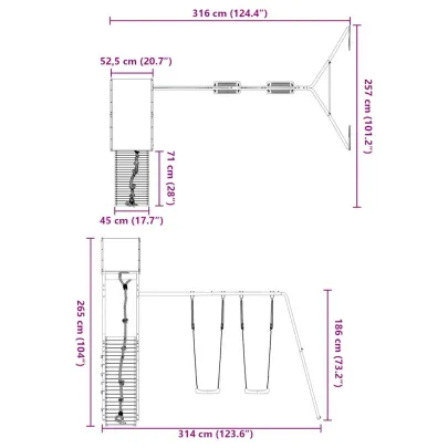 Set de joacă exterior lemn masiv - Turn și leagăn dublu