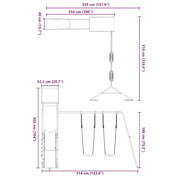 Set de joacă exterior lemn masiv de pin cu tobogan