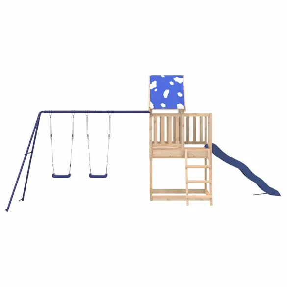 Set de joacă exterior lemn masiv pin | Tobogan și Leagăn