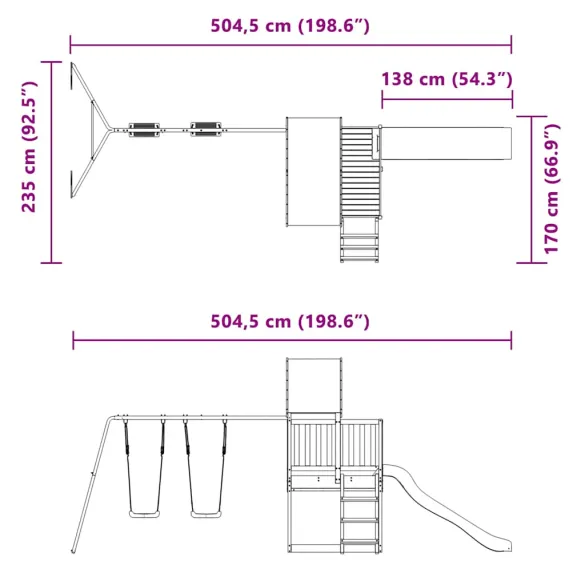 Set de joacă exterior lemn masiv pin | Tobogan și Leagăn