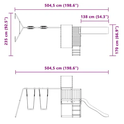 Set de joacă exterior lemn masiv pin | Tobogan și Leagăn