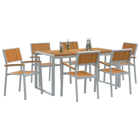 Set Dining Grădină 7 Piese - Lemn Acacia Metal | Livrare Gratuită