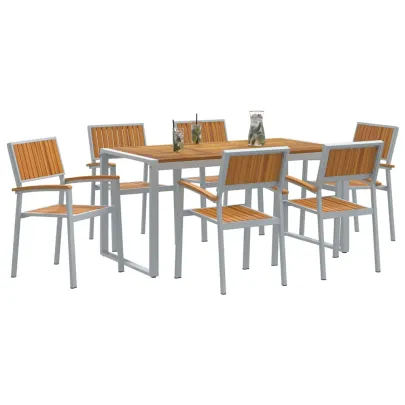 Set Dining Grădină 7 Piese - Lemn Acacia Metal | Livrare Gratuită