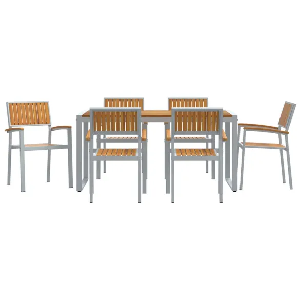 Set Dining Grădină 7 Piese - Lemn Acacia Metal | Livrare Gratuită