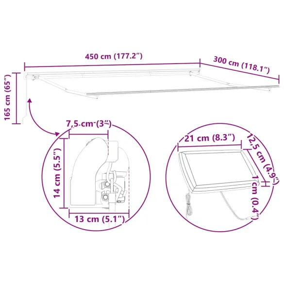 Marchiză Neagră Manuală 450x300 cm cu LED | Livrare Gratuită