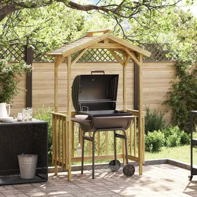 Adăpost BBQ Rustic Hexagonal - Lemn Rezistent la Vreme